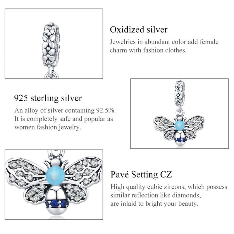 925 Sterling Silver Bee Pendant For Diy Bracelets