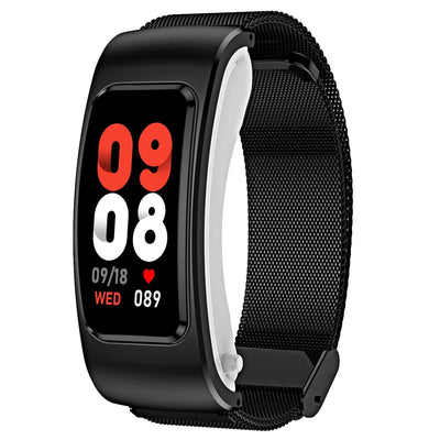 1.08 Inch Steel Band Earphone Detachable Life Waterproof Smart Watch Support Bluetooth Call - Black