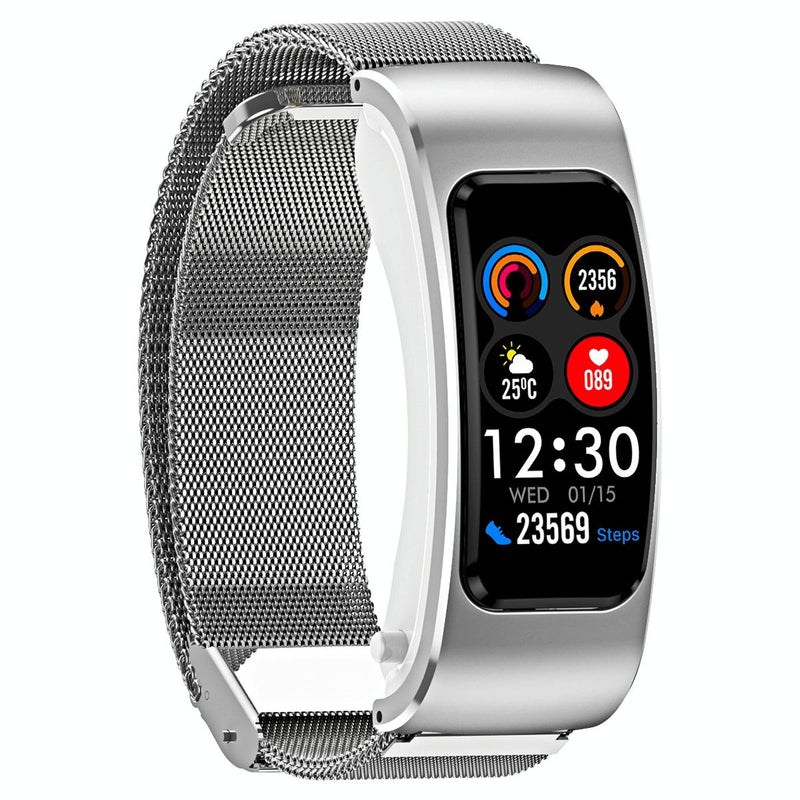 1.08 Inch Steel Band Earphone Detachable Life Waterproof Smart Watch Support Bluetooth Call - Black