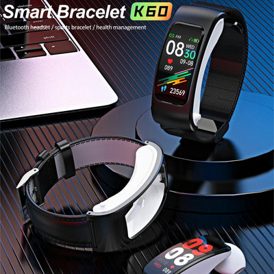 1.08 Inch Steel Band Earphone Detachable Life Waterproof Smart Watch Support Bluetooth Call - Black