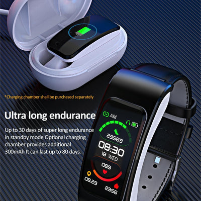 1.08 Inch Steel Band Earphone Detachable Life Waterproof Smart Watch Support Bluetooth Call - Black
