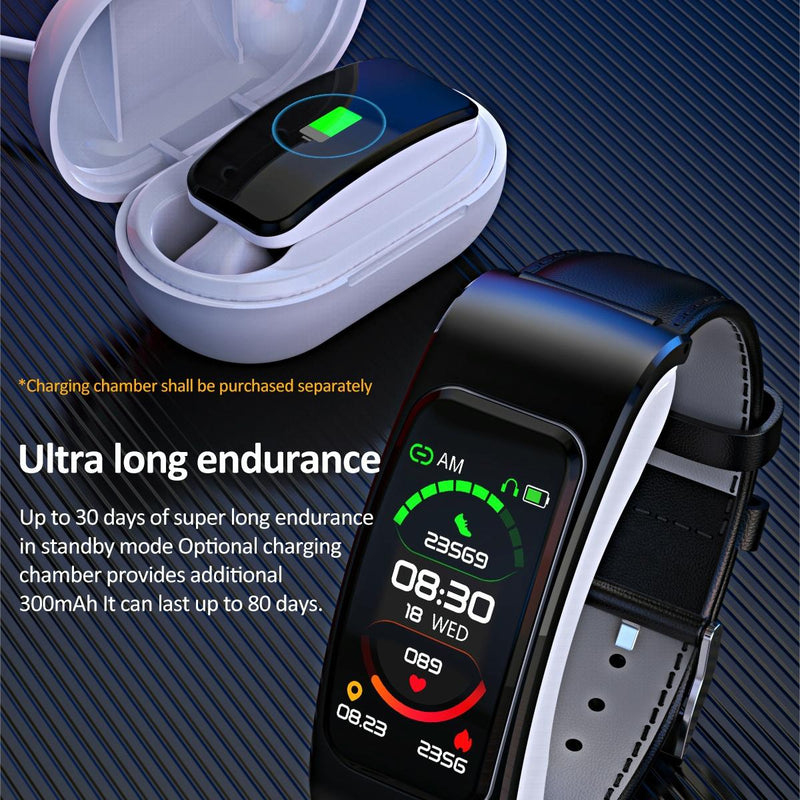 1.08 Inch Steel Band Earphone Detachable Life Waterproof Smart Watch Support Bluetooth Call - Black