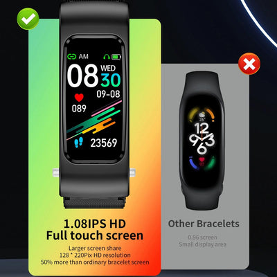 1.08 Inch Steel Band Earphone Detachable Life Waterproof Smart Watch Support Bluetooth Call - Black