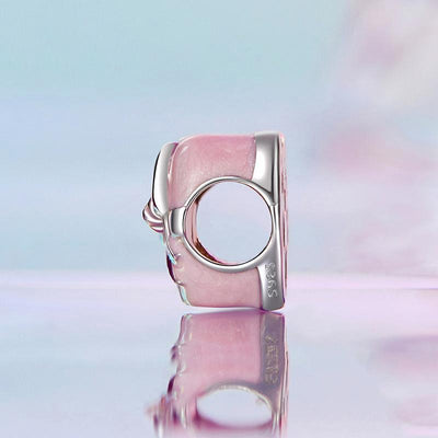 925 Sterling Silver Platinum Heart Bow Beads Gift Box