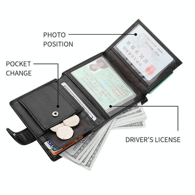 Men Vertical Coin Purse With Buckle And Zipper Card Holder And Driver License Protector - Black