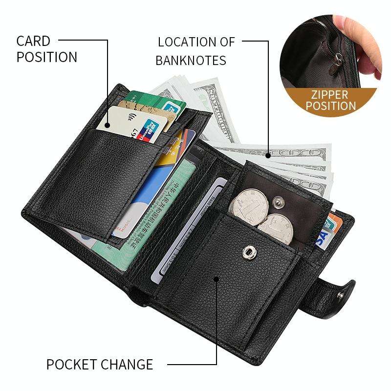 Men Vertical Coin Purse With Buckle And Zipper Card Holder And Driver License Protector - Black