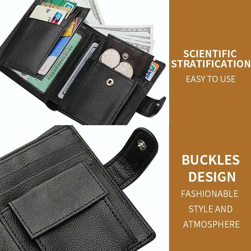 Men Vertical Coin Purse With Buckle And Zipper Card Holder And Driver License Protector - Black