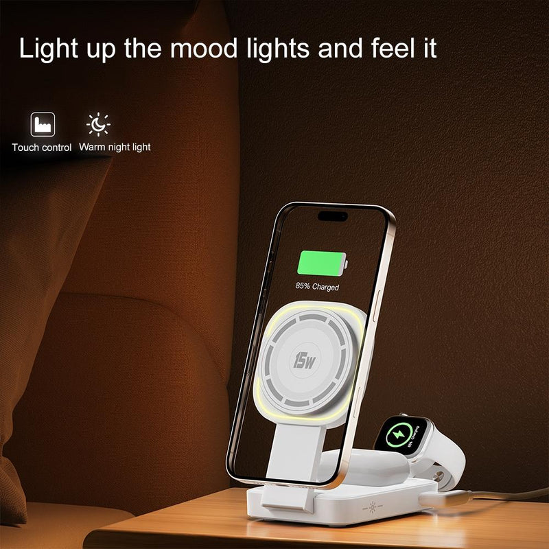 3 In 1 Magnetic Wireless Charger With Led Light - Black