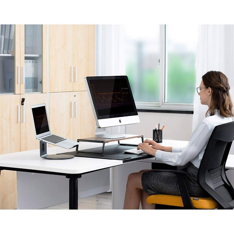 Metal Feet Monitor Stand for Imac Macbook Lcd Printer - Dark Wood Grain