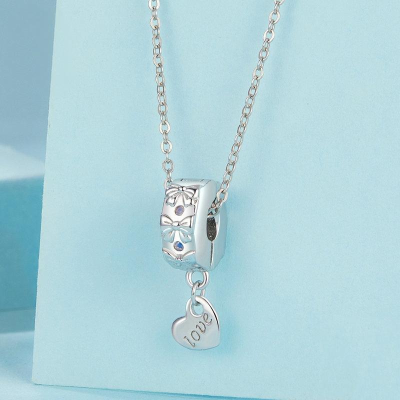 925 Sterling Silver Platinum Plated Bow Heart Bracelet With Beads