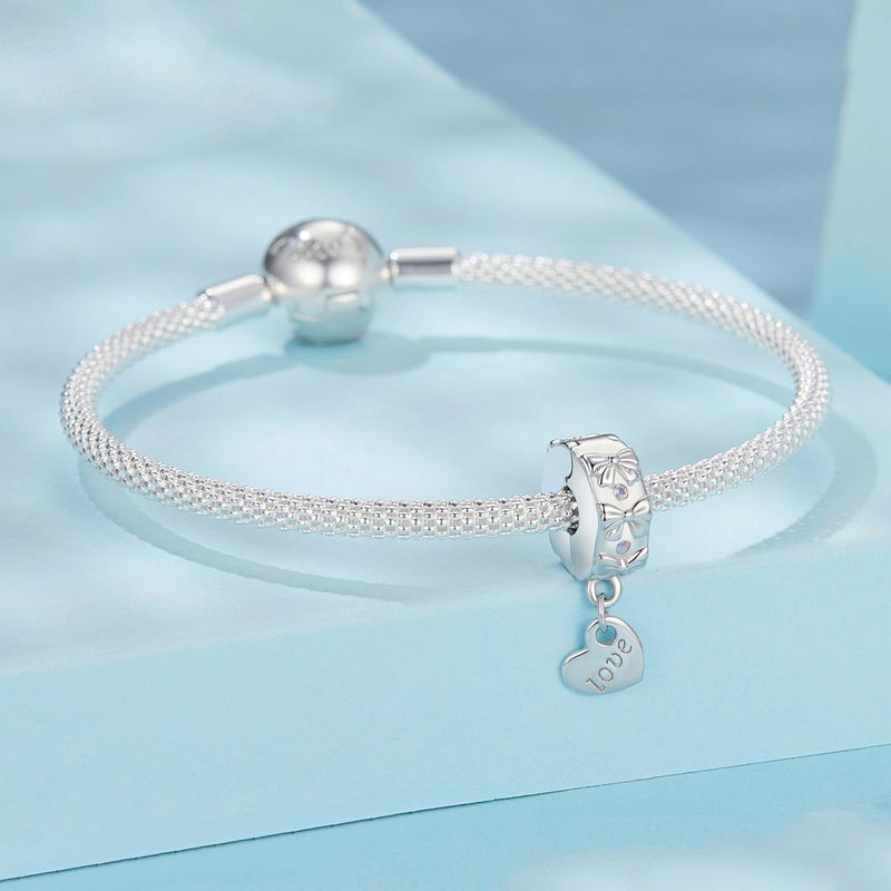 925 Sterling Silver Platinum Plated Bow Heart Bracelet With Beads