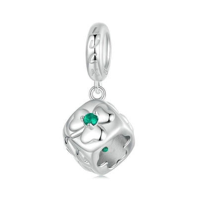 925 Sterling Silver Platinum Plated Lucky Clover Dice Bracelet