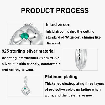 925 Sterling Silver Platinum Plated Lucky Clover Dice Bracelet