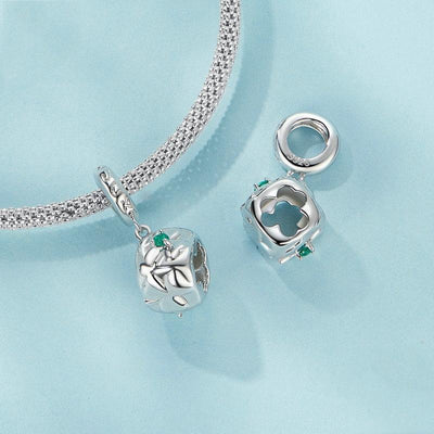 925 Sterling Silver Platinum Plated Lucky Clover Dice Bracelet