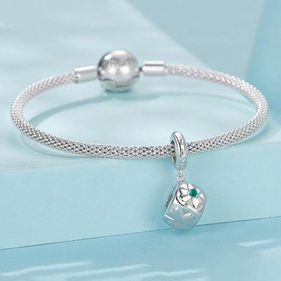 925 Sterling Silver Platinum Plated Lucky Clover Dice Bracelet
