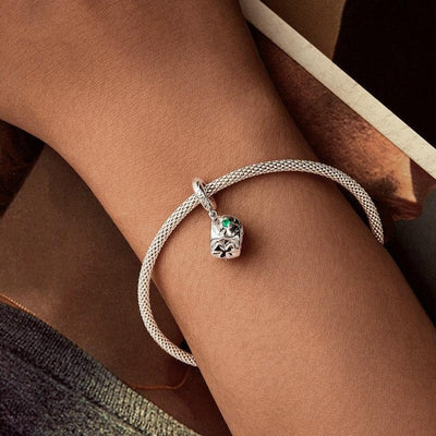 925 Sterling Silver Platinum Plated Lucky Clover Dice Bracelet