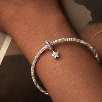 925 Sterling Silver Platinum Plated Starlight Five Pointed Star Diy Beads