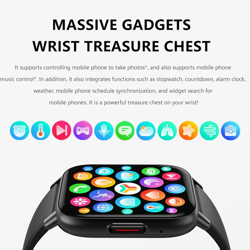 1.83 Inch Bt5.2 Smart Sport Watch Support Sleep / Heart Rate / Blood Oxygen / Temperature / Heart Sugar / Blood Pressure Health Monitor - Black