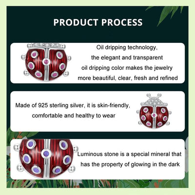 925 Sterling Silver Zircon Luminous Ladybug Beads