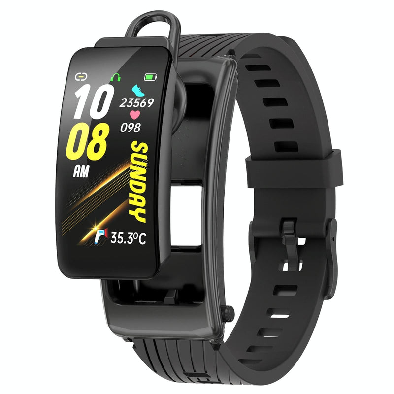 1.14 Inch Silicone Band Earphone Detachable Life Waterproof Smart Watch Support Bluetooth Call - Black