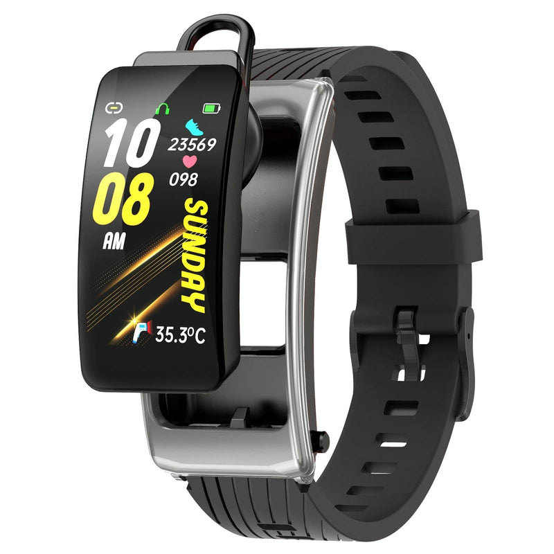 1.14 Inch Silicone Band Earphone Detachable Life Waterproof Smart Watch Support Bluetooth Call - Black