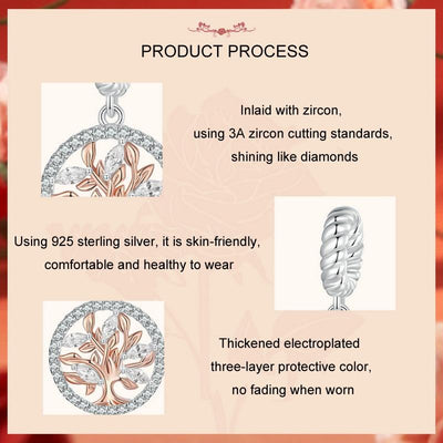 925 Sterling Silver Rose Gold Tree Of Life Pendant