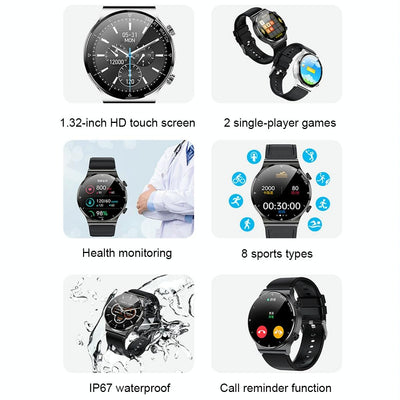 1.32 Inch Heart Rate Sleep Monitoring Smart Watch - Black Silicone