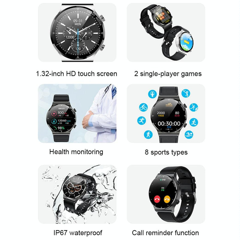 1.32 Inch Heart Rate Sleep Monitoring Smart Watch - Black Silicone