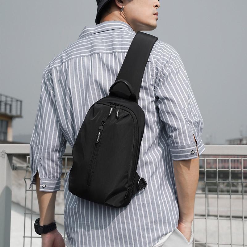 Adjustable Oxford Chest Bag For Men With Glasses Hang Belt Black