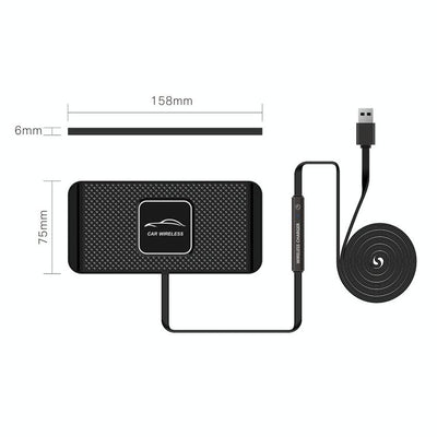 15w Car Wireless Charger with Anti-skid Mats and 1m Usb Cable - Black