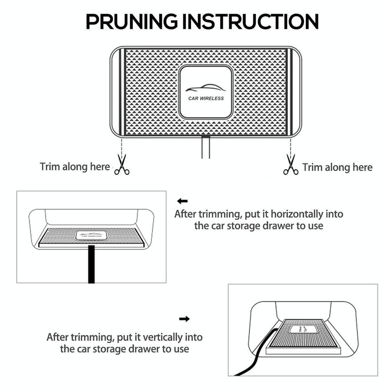 15w Car Wireless Charger with Anti-skid Mats and 1m Usb Cable - Black