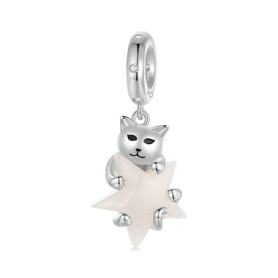 925 Sterling Silver Platinum Plated Luminous Cat Star Pendant
