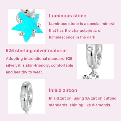 925 Sterling Silver Platinum Plated Luminous Cat Star Pendant