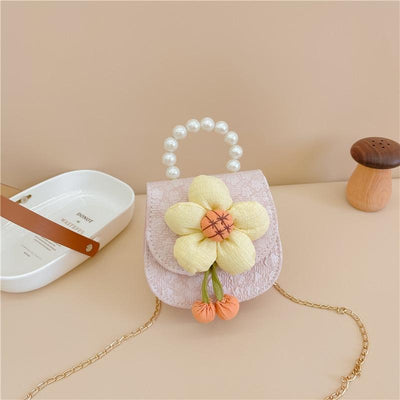 Cartoon Flower Princess Crossbody Bag With Pearl Detail - Pink