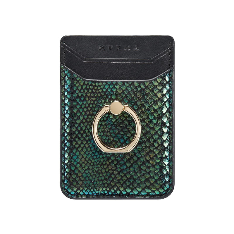 Rfid Snake Texture Phone Card Bag With Ring Fits Most Phones - Green