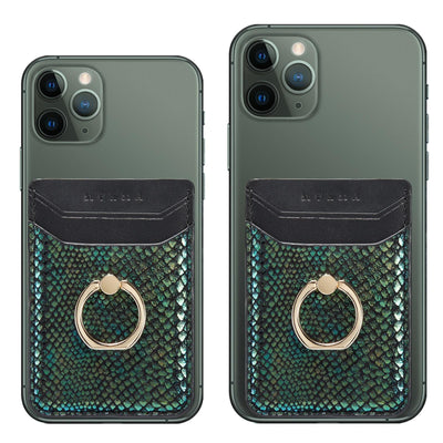 Rfid Snake Texture Phone Card Bag With Ring Fits Most Phones - Green
