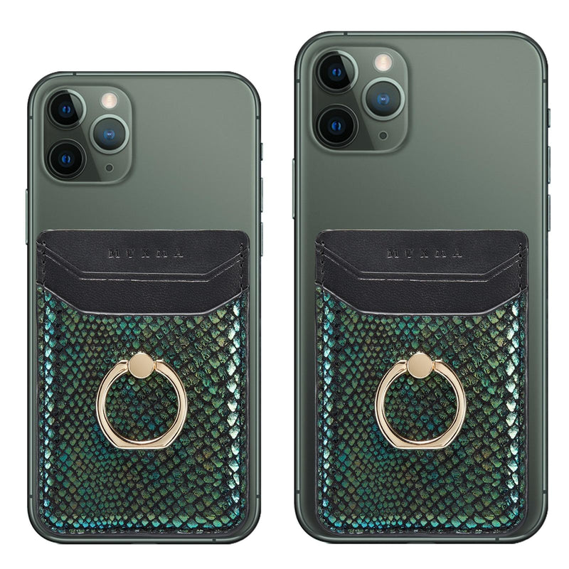 Rfid Snake Texture Phone Card Bag With Ring Fits Most Phones - Green