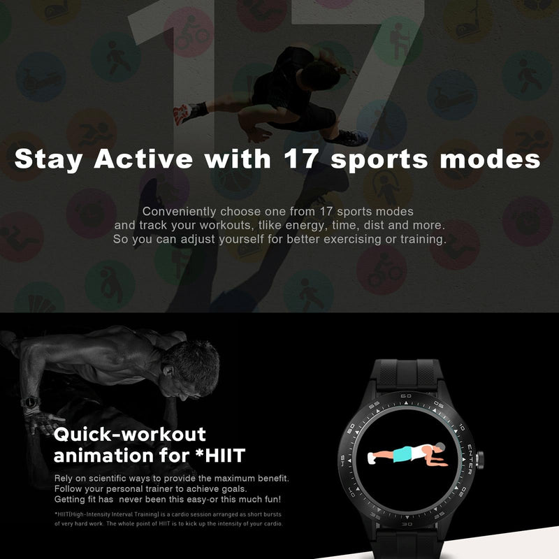 1.3 Inch Tft Smart Watch Sleep Heart Oxygen Monitoring 5Atm Waterproof Black