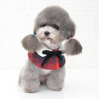Dog Shawl Small Cloak Pet Bow Ttie Saliva Towel Pet Accessories - Size S - Red Grid