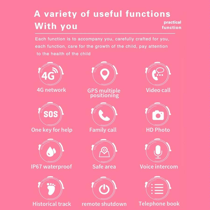 1.4 Inch 4G Gps Positioning Children Calling Watch With Sos Function - Pink