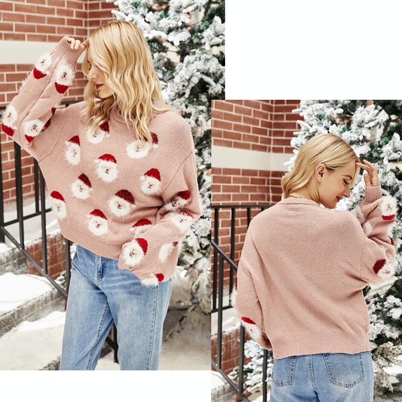 Autumn And Winter Christmas Ladies Sweater Sheath Knit Top - Pink - S