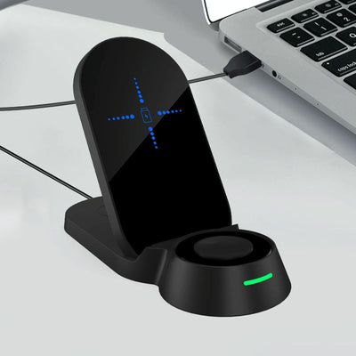 3 In 1 Foldable Wireless Charger For Smart Devices - Black