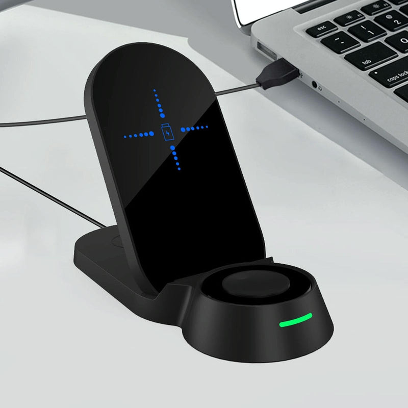 3 In 1 Foldable Wireless Charger For Smart Devices - Black