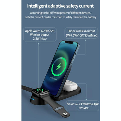 3 In 1 Foldable Wireless Charger For Smart Devices - Black