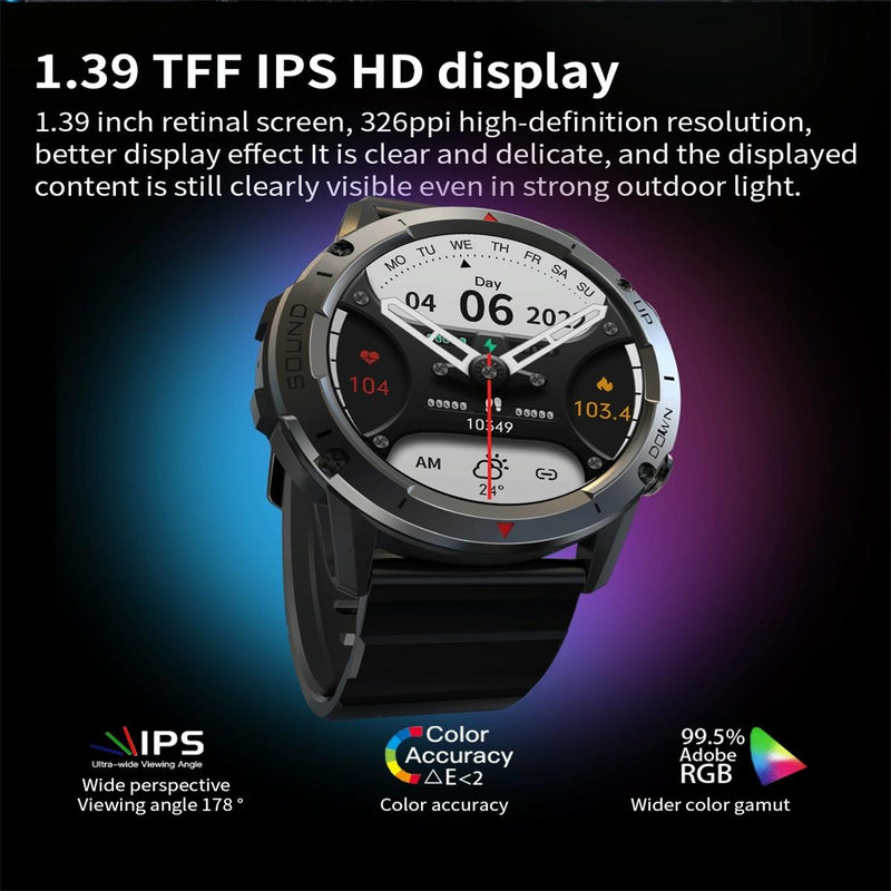 1.39 Inch Colour Screen Smart Watch Support Heart Rate Monitoring / Blood Pressure Monitoring - Black