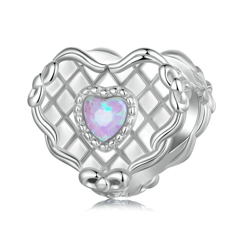 925 Sterling Silver Platinum Plated Heart Shaped Beads Bracelet
