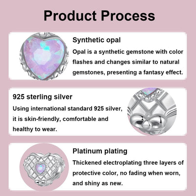 925 Sterling Silver Platinum Plated Heart Shaped Beads Bracelet