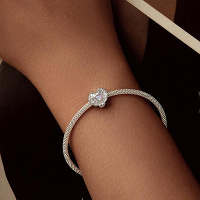 925 Sterling Silver Platinum Plated Heart Shaped Beads Bracelet