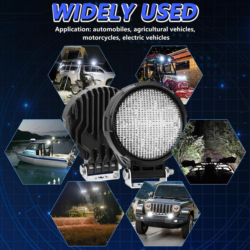 14W 9 - 30V Floodlight Mixed Luminous 4 Inch Round Work Light With Wire Set