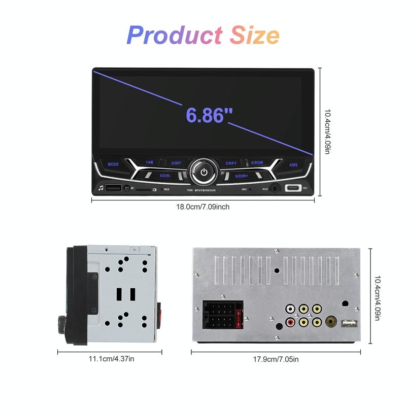 6.86 Inch Dual Butt Mp5 Player W / Backup Camera Bluetooth Carplay